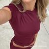 Women's Plain-coloured Fitted Short-sleeved T-shirt Women's Fashionable Casual Base Layer Top