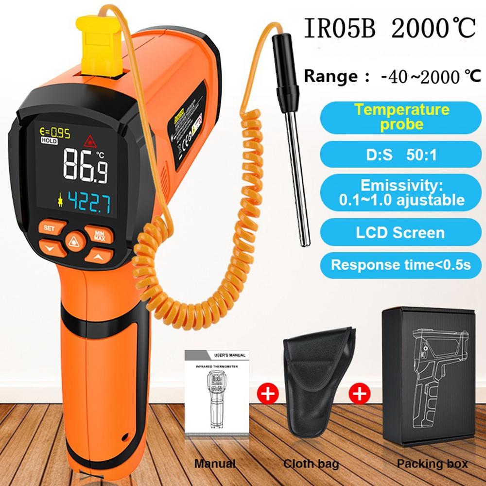 

Industrial Dual Laser Pyrometer -40°C~2000°C High Temperature Meter K-type Thermocouple Non-contact Infrared Thermometer Alarm IR05A