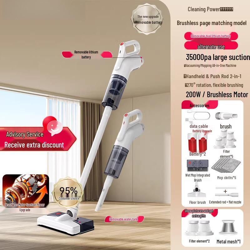 All-in-One Wireless Vacuum & Mop with High Power, Super Suction, Handheld Pet Hair Remover for Home Use