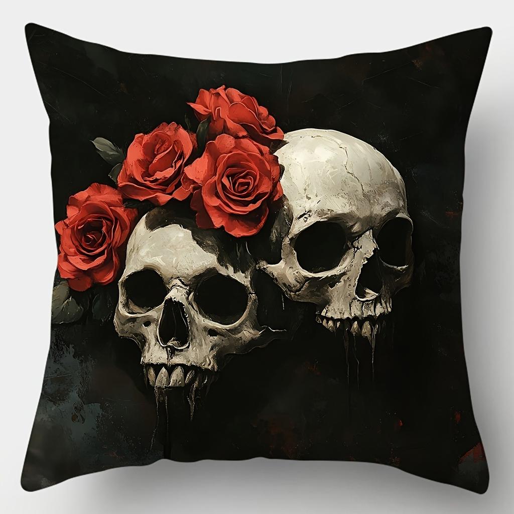 Edgy Skull & Rose PillowcasesLiving Room Sofa Cushion Cover, Soft and Comfortable, Bedroom Room Decoration