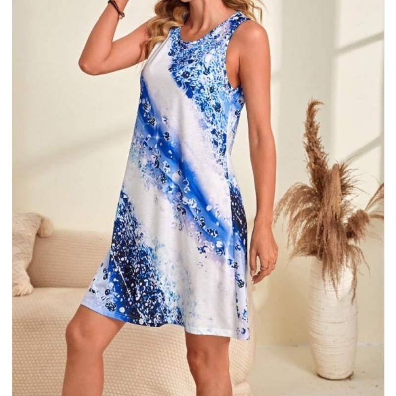 Summer Women's Dress Fashion Printed Sleeveless Round Neck Abstract Dresses