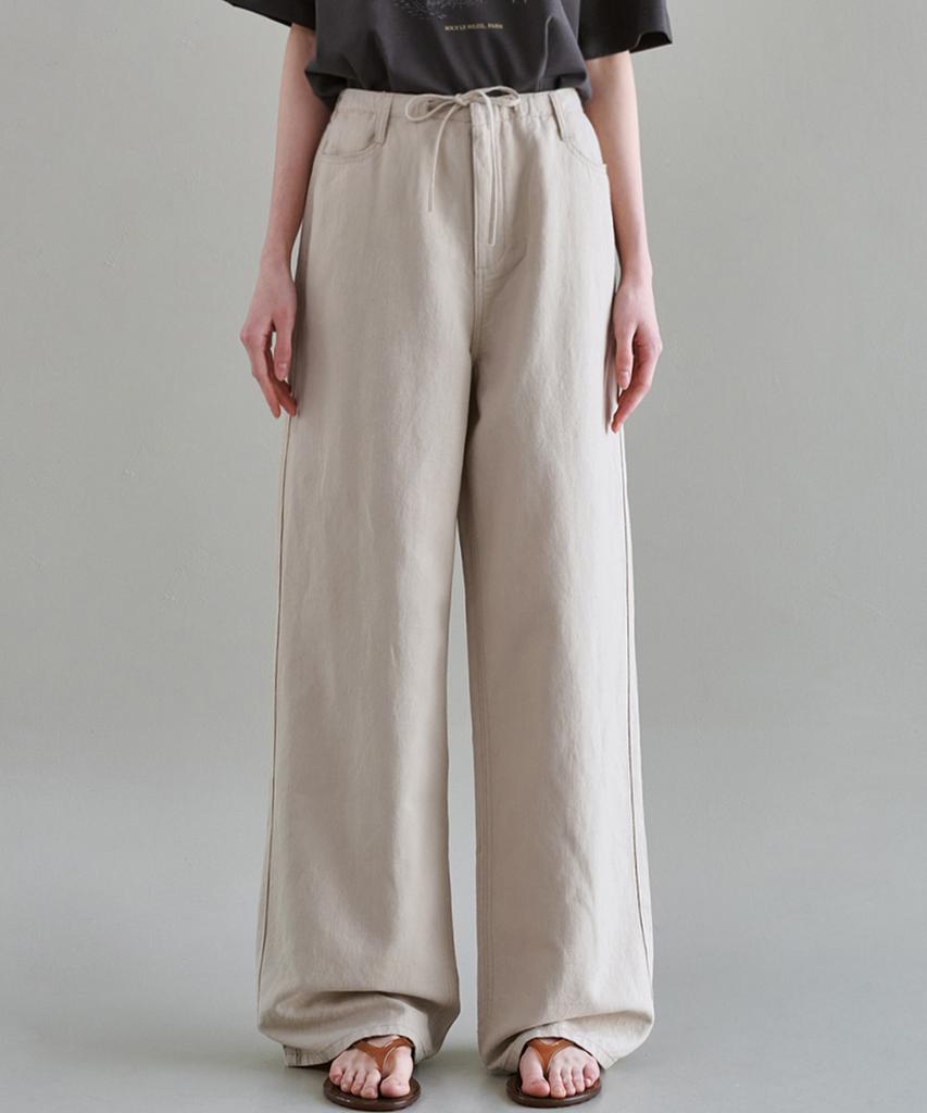MALOUPE 9160 Linen Wide Pants (Beige)