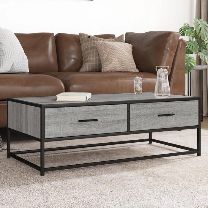 VidaXL Table basse sonoma gris 100x50x35 cm bois d'ingénierie et métal, table d'appoint, table de salon, table latérale, 848782