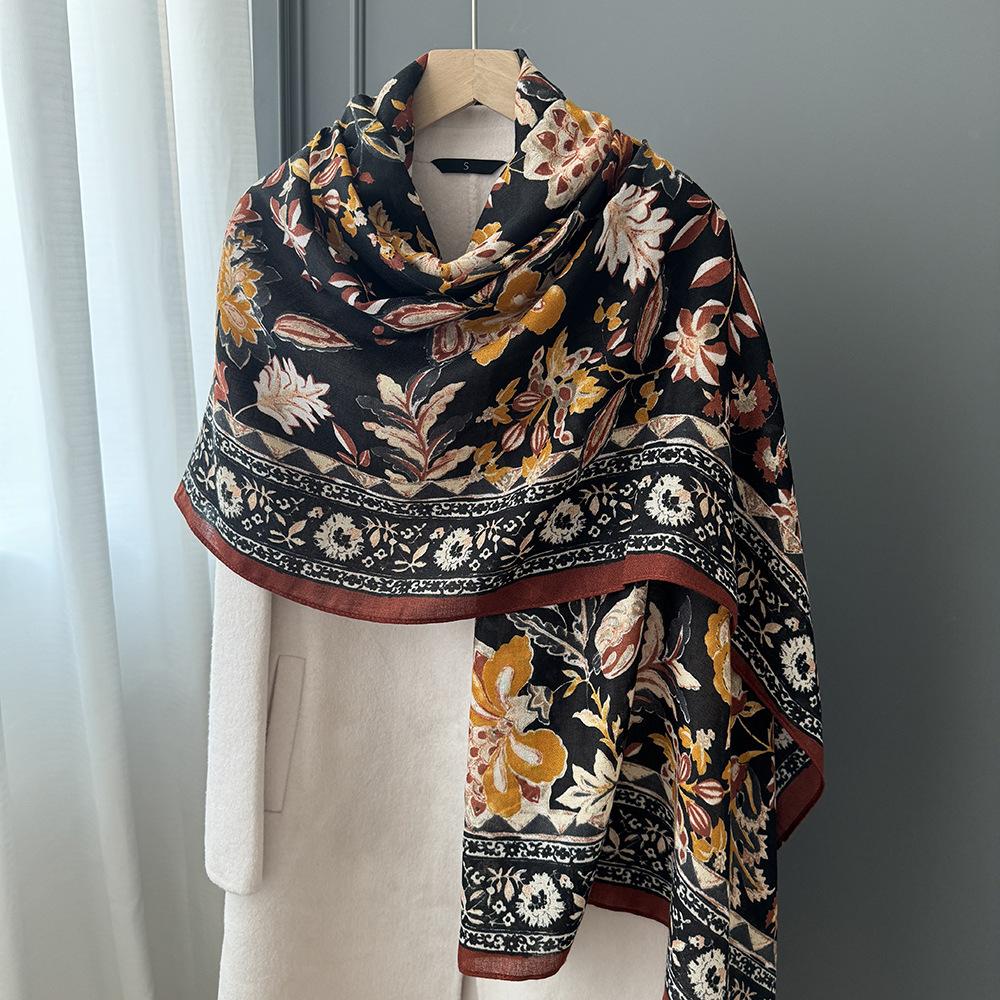 Cotton and Linen Scarf for Women 180x90cm Breathable and Soft Warm Autumn and Winter Shawl