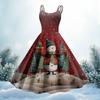 Women's Christmas Print Casual Fashion Round Neck Mid-Length Dress