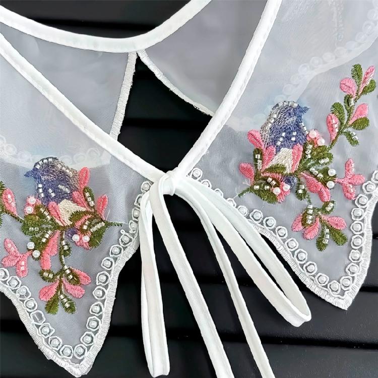 Elegant Half Shirt Collar Embroidered Flower Collar Beads Flower Lapel Half Shirt Collar Chinese Aesthetics