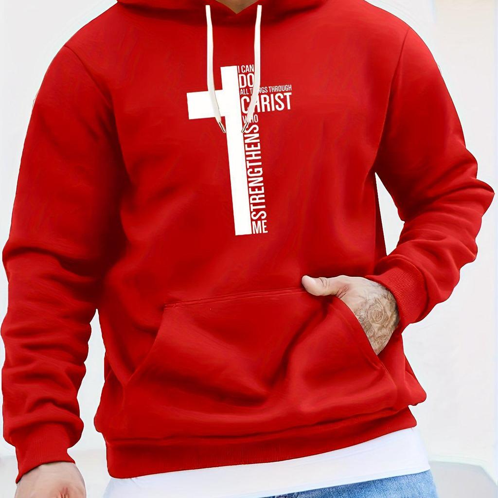 Men's 2025 Creative Black & White Cross Pattern Hoodie with Curved Hood
