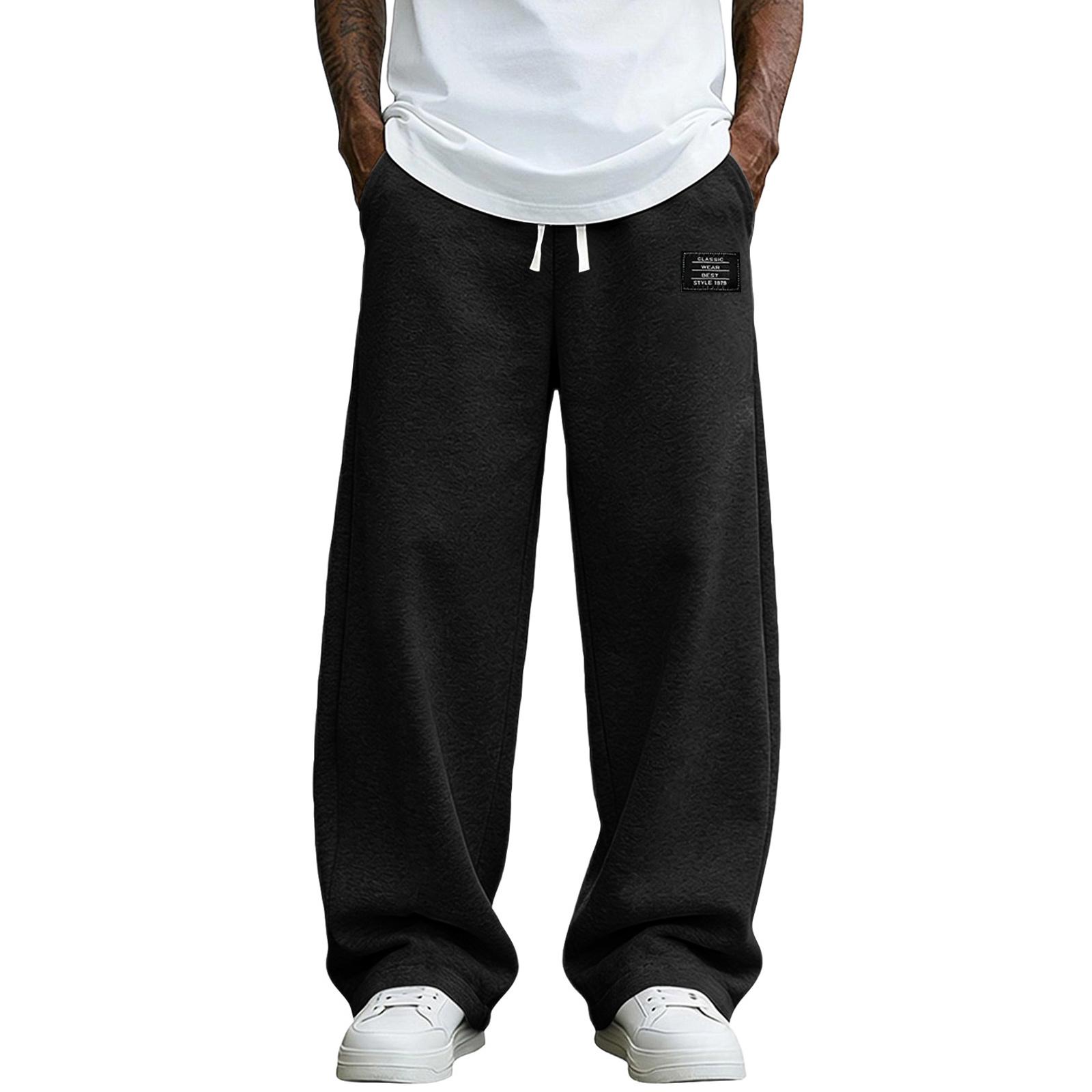 Heima B Heren losse wijde sweatpants met verstelbare trekkoord tailleband en opgestikte zakken Casual atletische broek S zwart