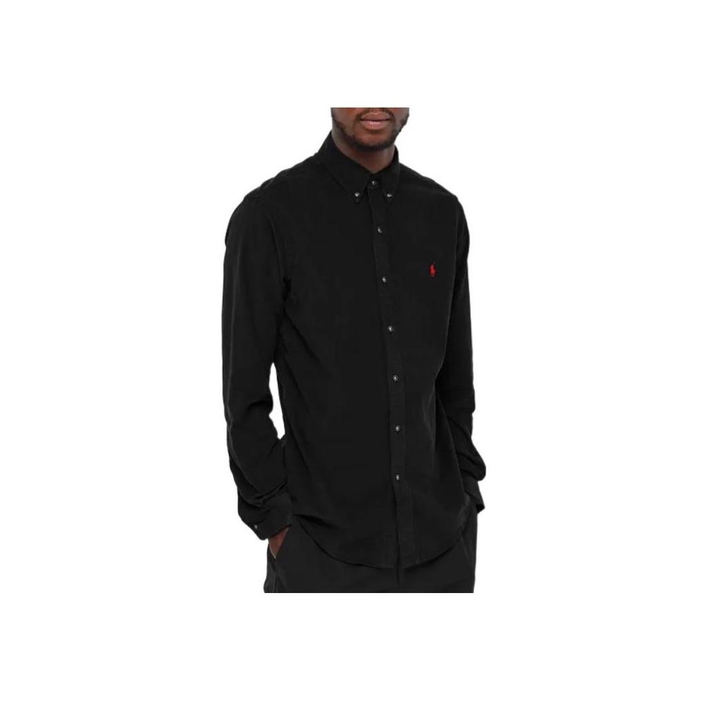 Polo Ralph Lauren Solid Logo Embroidered Long Sleeve Shirt Men Shirts Black 710818761-009