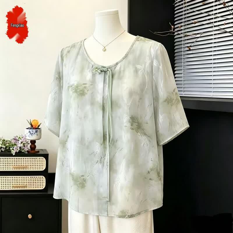 Women s Elegant Floral Short-Sleeve Summer Blouse 2XL