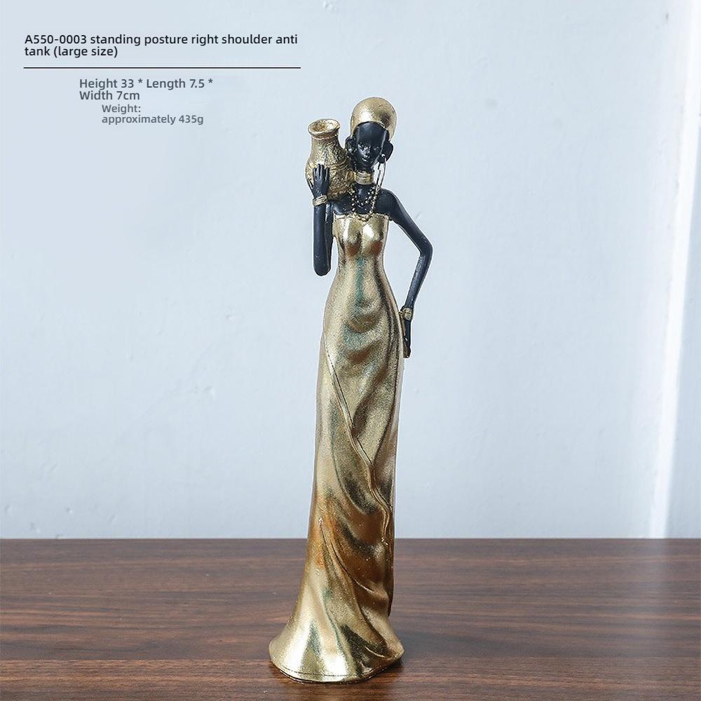 African Woman Resin Statue - Handmade Ancestral Mother Sculpture, Tribal Home Decor with Water Pot,Gift for Office Desk