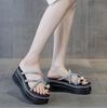 Fashion 7.5CM Synthetic Rhinestone Slippers Luxury Sandals Elegance Leisure Fashion New Summer Women Bling Platform Wedge Flats Shoes