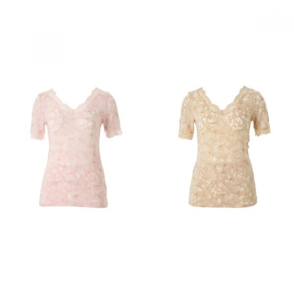 Venus Soft Modal Burnout Lace Short Sleeve Top  Vlg2473a apricots/100