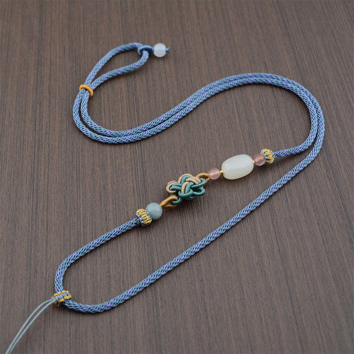 Hand-woven Jadeite Jade Pendant Lanyard with Aventurine Crystal Necklace Rope - Unisex, High-Quality.