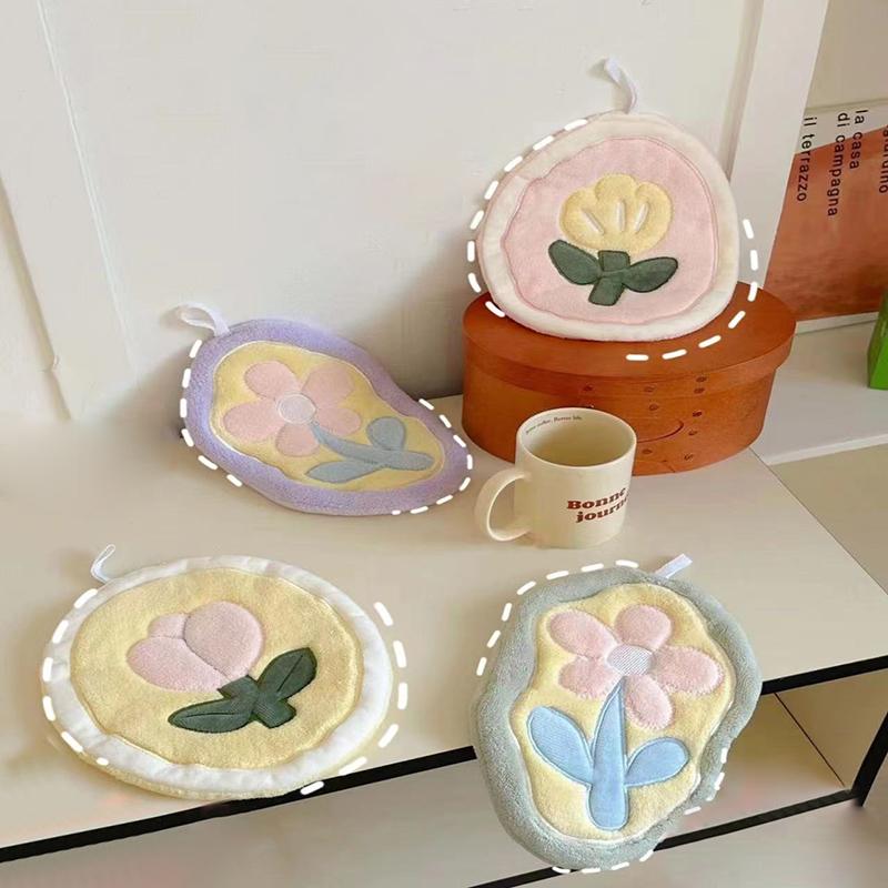 Cute Coral Velvet Tulip Hand Towel Soft Kitchen Absorbent Cleaning Cloth Hanging Towels Bathroom Hand Cloth For Kids