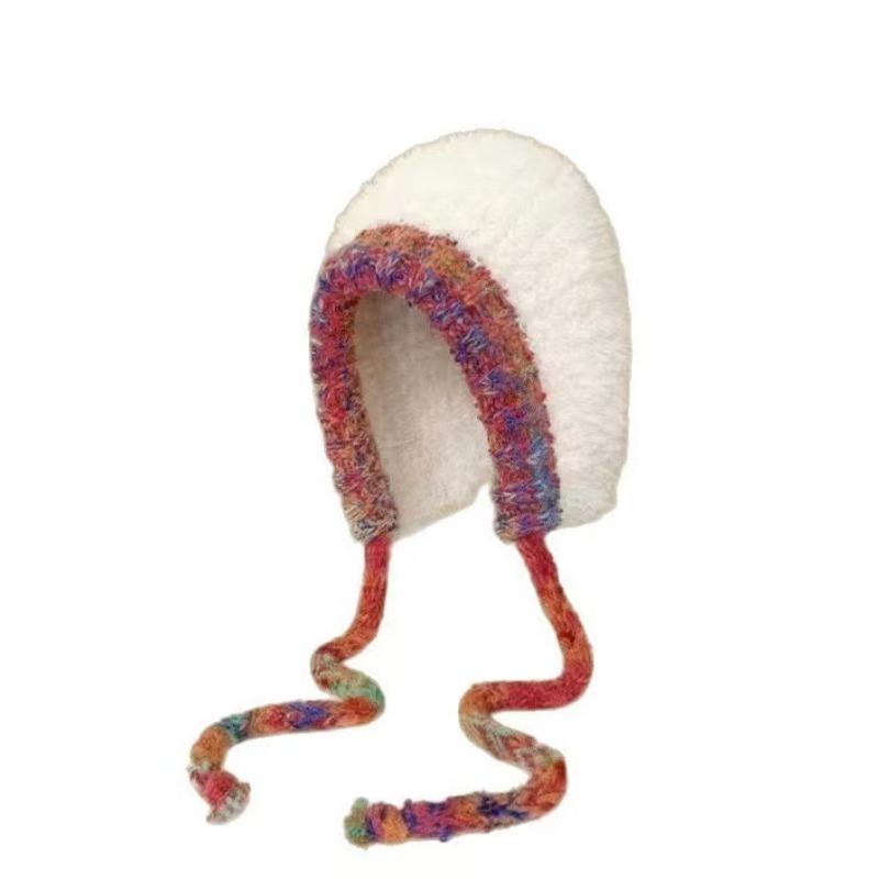 Cartoon cashmere hat, women's autumn and winter thermal straps, knitted ear protector