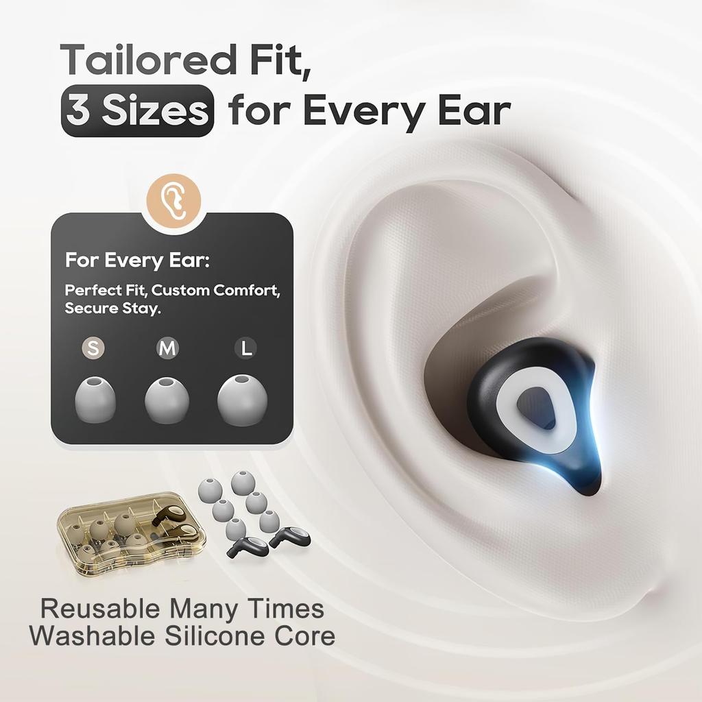 TecoKart® 24dB Noise-Reduction Ear Plugs with Soft-Silicone & Comfortable-Fit for Study and Sleep Reusable | 3 Ear Tips Sizes | Carry Case | SNR