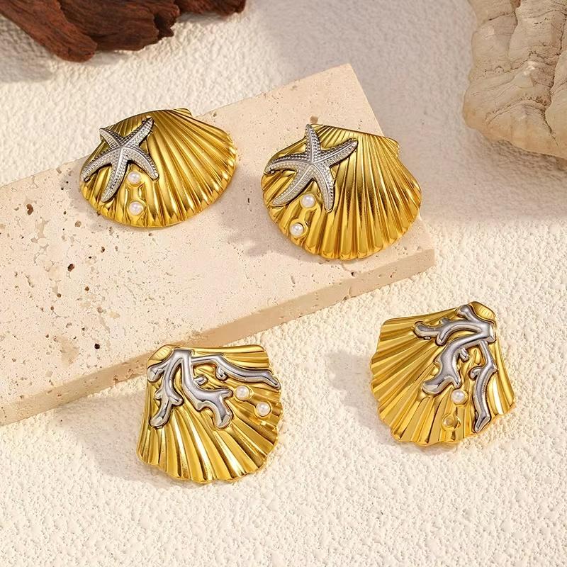 Modische Geometrische Design Schalentextur Ohrringe Modische Edelstahl Seestern Perlenohrringe Für Frau Tägliches Tragen Party Geschenk