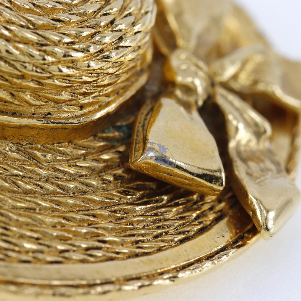 Chanel Straw Hat Brooch Plated Gold 36g Women Used