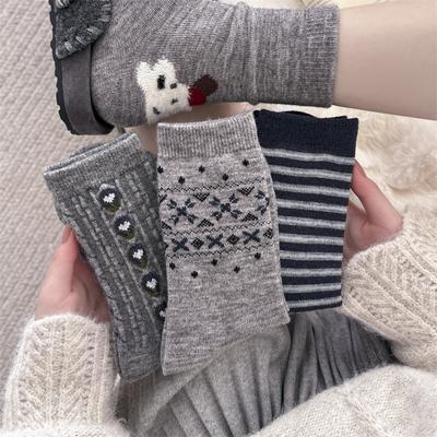 High-end Colored Wool Combination High-top Socks for Women, Retro Linen Pattern Pile Socks
