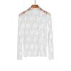 Mesh Lace Bottomed Blouse Hollow Lace Floral  Shirts Elegant Transparent T-shirt  Spring Autumn