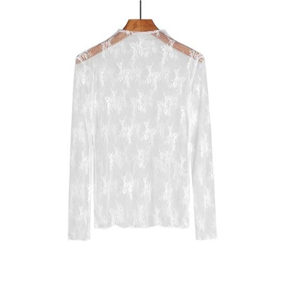 Mesh Lace Bottomed Blouse Hollow Lace Floral Shirts Elegant Transparent T-shirt Spring Autumn