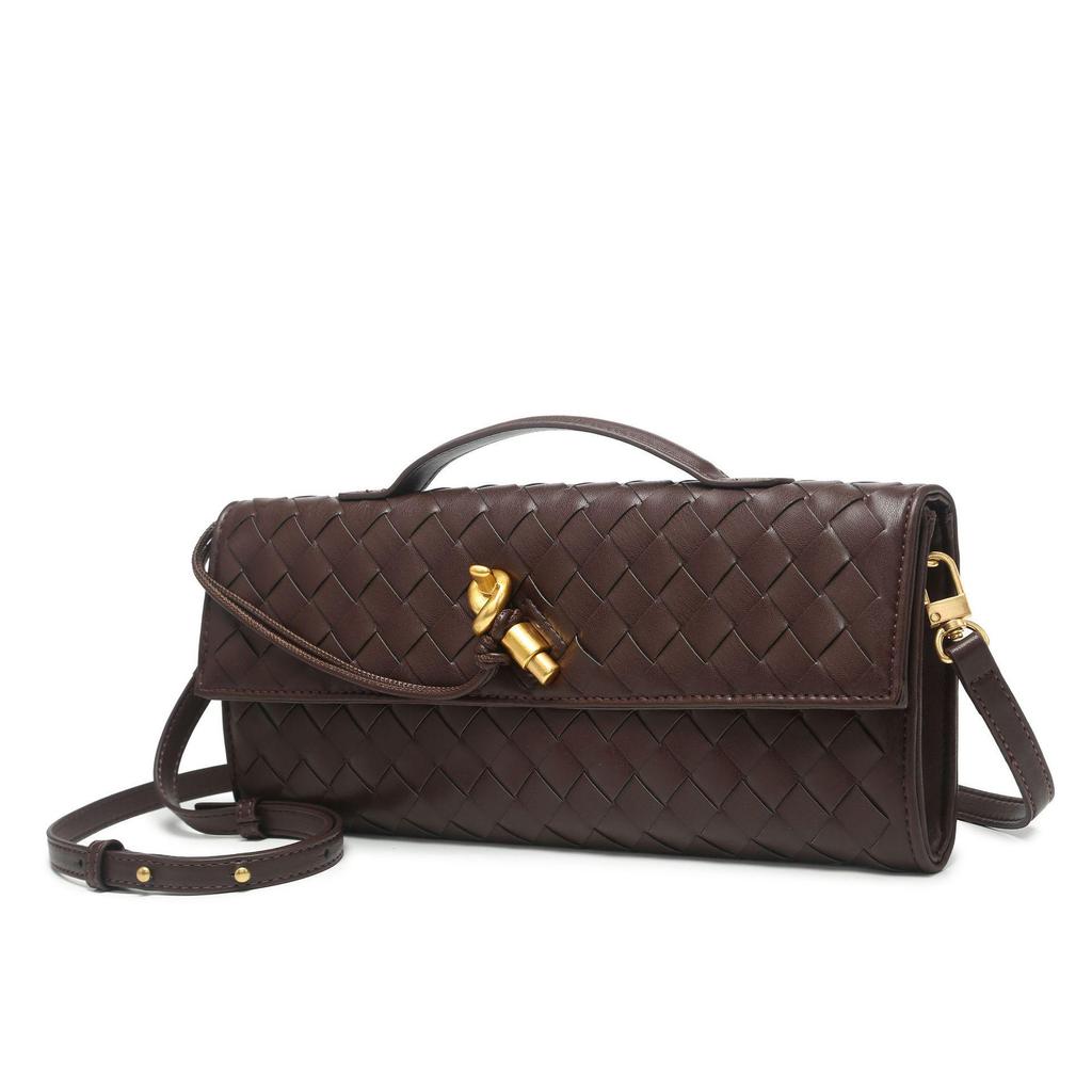 Bolsa Baguete Transversal Retrô Feminina 2024 Tecida à Mão com Fecho