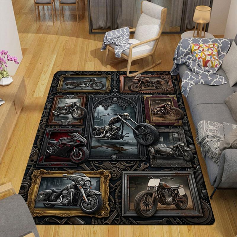 Motorcycle Art Rug Pattern Rug Floor Mat for Living Room or Bedroom Soft and Comfortable Carpet a Gift for Birthday and Holiday.