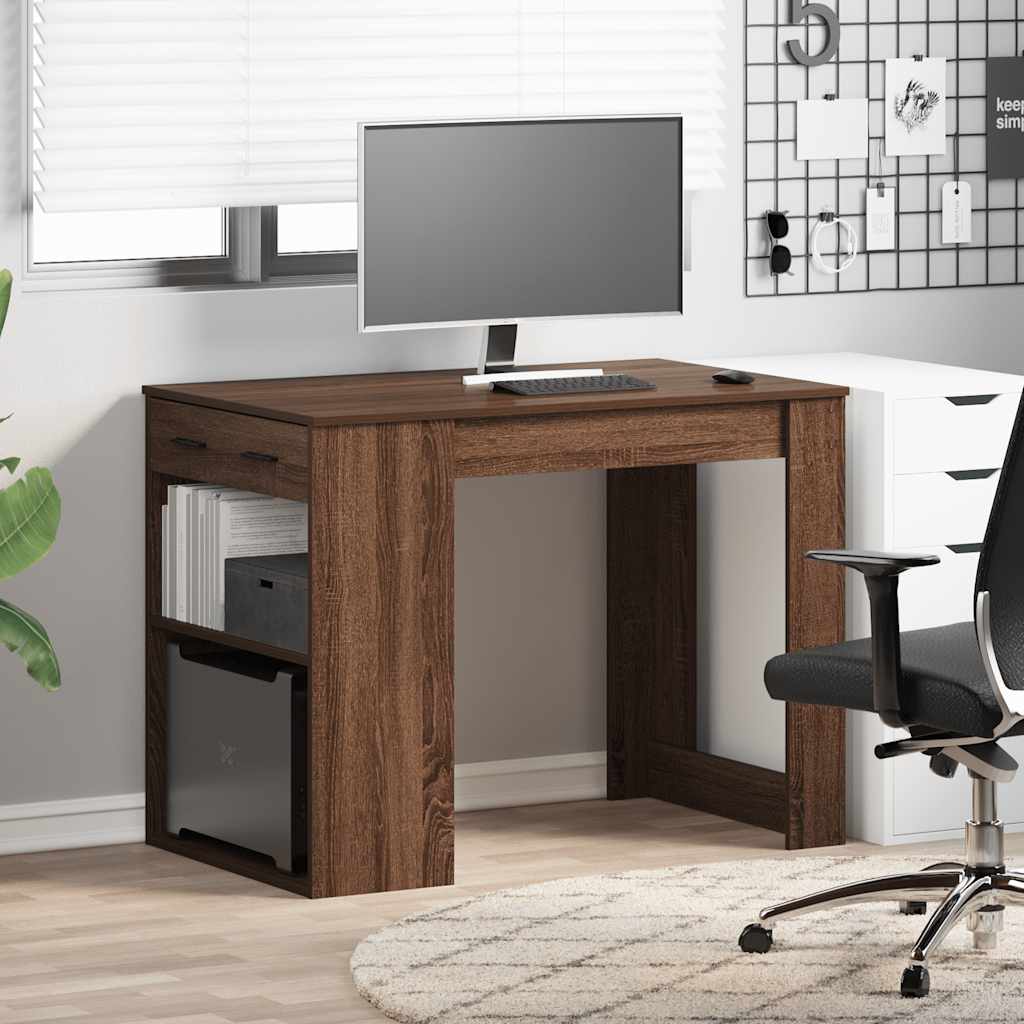 Desk with Drawers and Shelf Brown Oak Effect