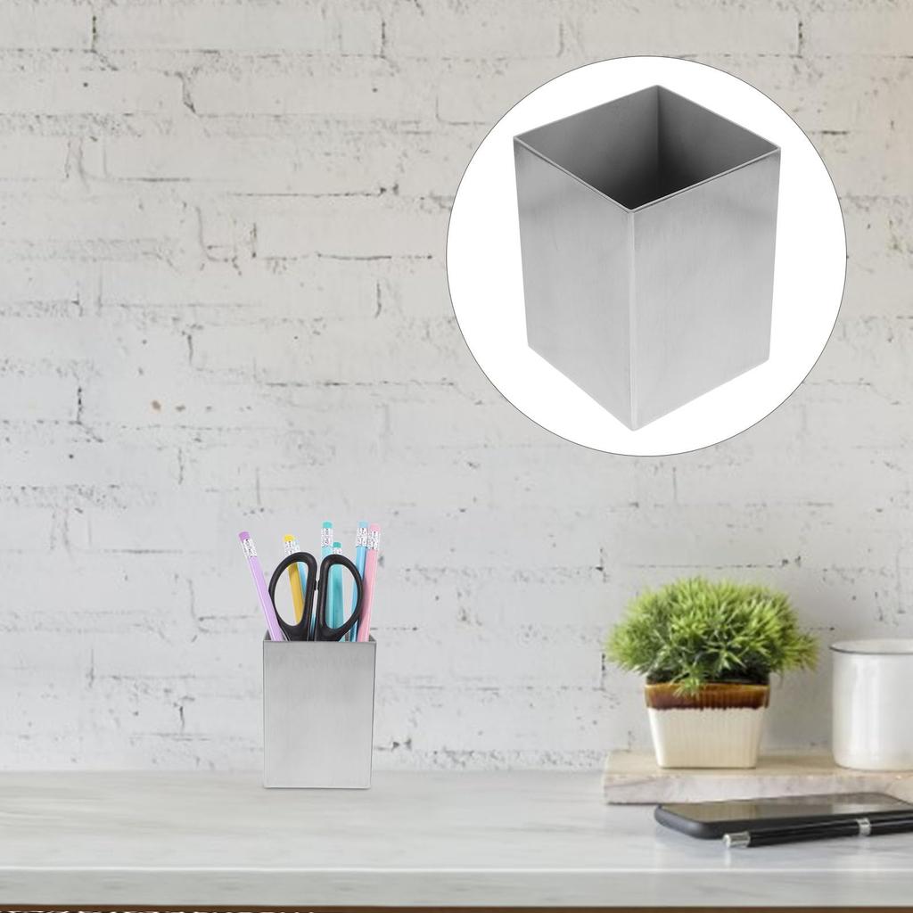Ciieeo Desktop Pen Pen Stainless Square Storage Large Art Supplies Flower Toothbrush Pen Storage Organizer Small Item Desktop Trash Lidless Desk