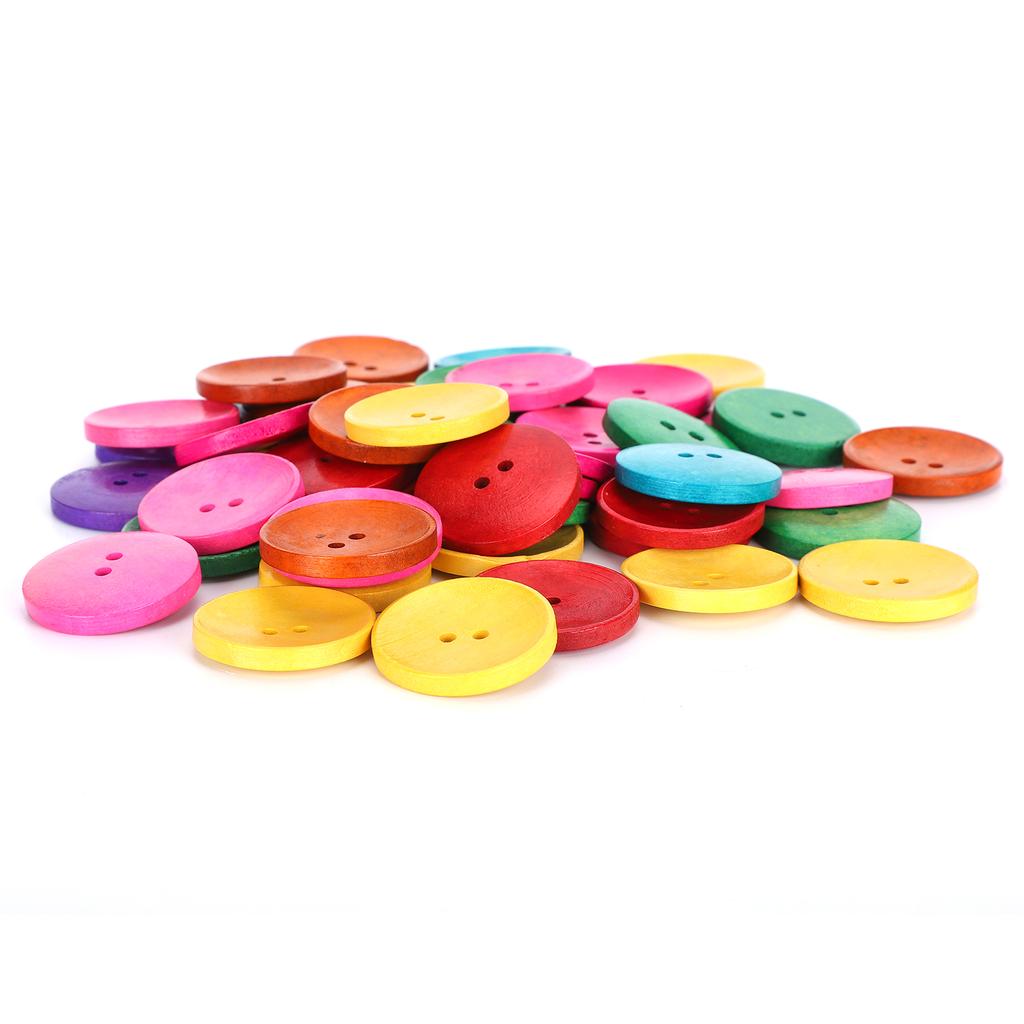 150Pcs Sewing Button Wooden Bowl Shape 2 Holes Multicolor DIY Clothing Crafts Supplies 30mm Dia
