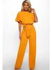 2024 Trendy Women's Summer Button Tie Short Sleeve Jumpsuit