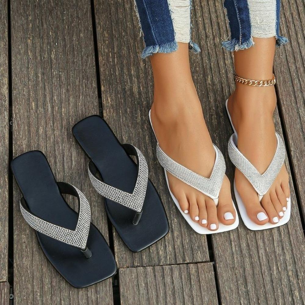 Fashion Flip Flops Woman  Shoes Square Toe Leather Slippers Casual Anti-Slip Large Size Sandals for Women Outdoor and Indoor