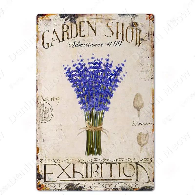 Blumen Retro Metallschild für Hinterhof Schlafzimmer Dekorationen, Rosen Wandkunst Poster, Lavendel Vintage Blechschild, Liebesgeschenk für Frau