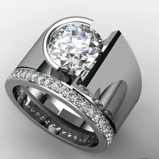 Luxus Frauen Runde Strass Intarsien Breites Band Geometrische Ring Party Schmuck Geschenk