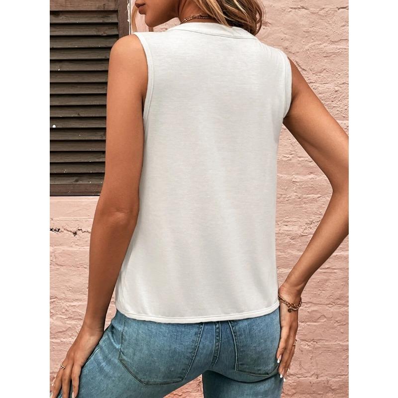 Damska letnia kamizelka o modnym temperamencie, elegancka, plisowana koszulka bez rękawów z dekoltem w kształcie litery V