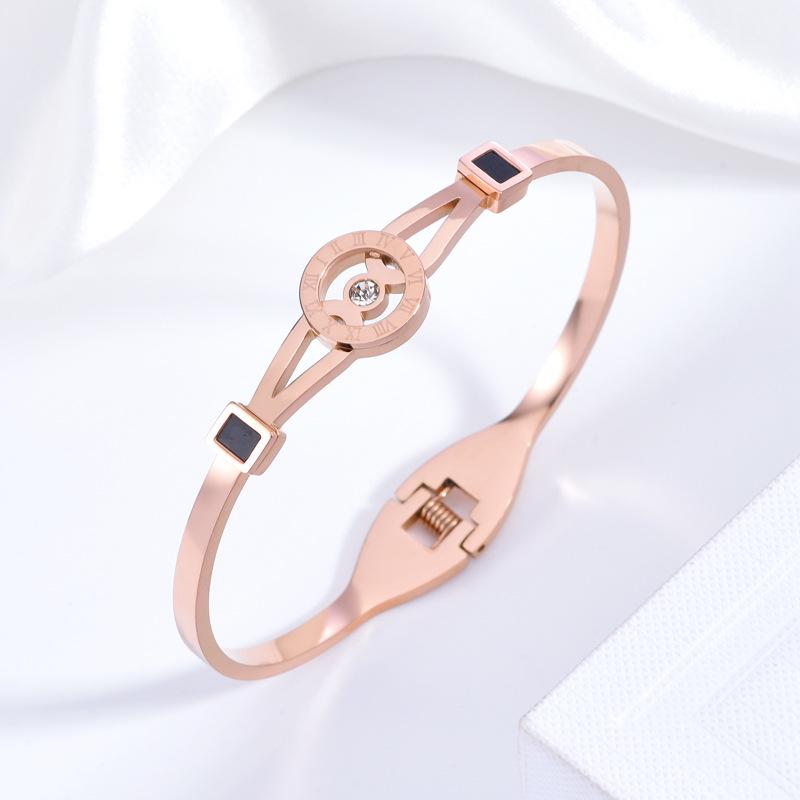 Roman Numeral Diamond-Inlaid Stainless Steel Women's Bangle - Simple, Versatile Luxury Design