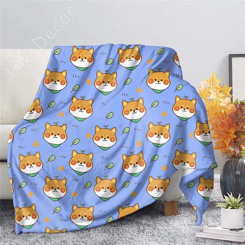 Shiba Inu Printed Blanket Cartoon Soft Warm Sherpa Fleece Blankets Throws for Bed Crib Couch 100x120cm Baby Girls Boys Kids Gift