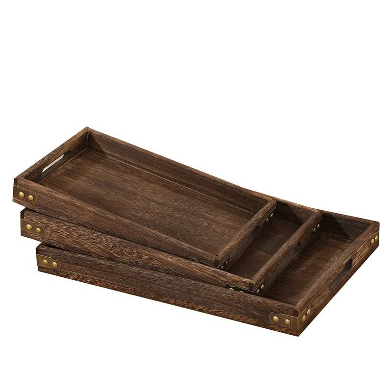 Chinese Style Wooden Tea Tray Set - 3-Piece for Desserts, Weddings, and Dried Fruits