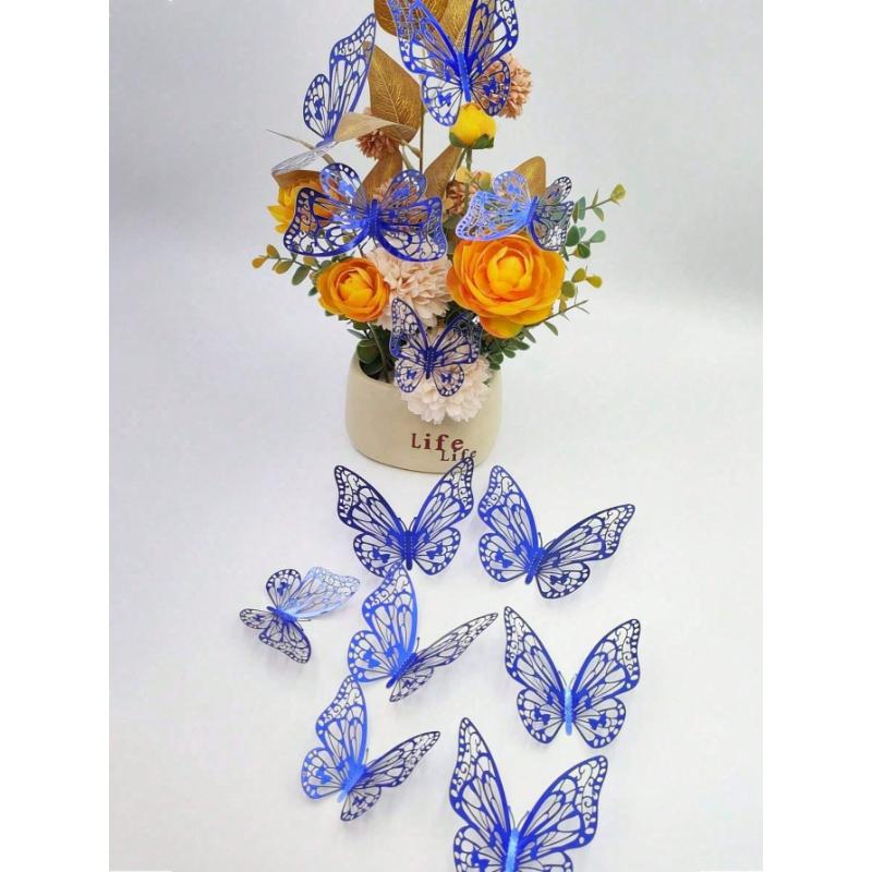 12Pcs/Set 3D Hollow Butterfly Wall Sticker Cake Decor Toppers Wedding Decor Living Room Home Decor Butterflies Stickers Gender Reveal Party Decor