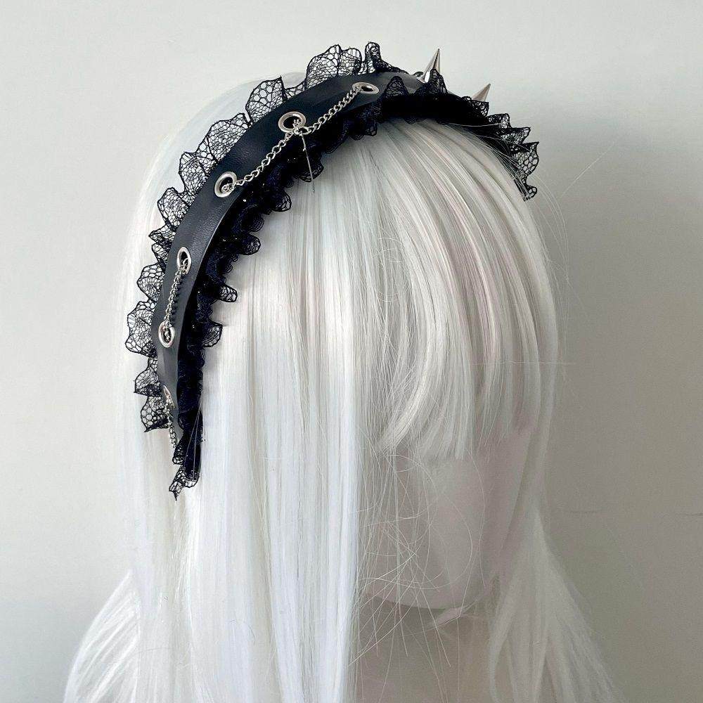 Punk Dark Goth Kreuz Stirnband Abby Ins Harajuku Y2k Babes Leder Schnalle Kette Stirnband Zubehör für Damen