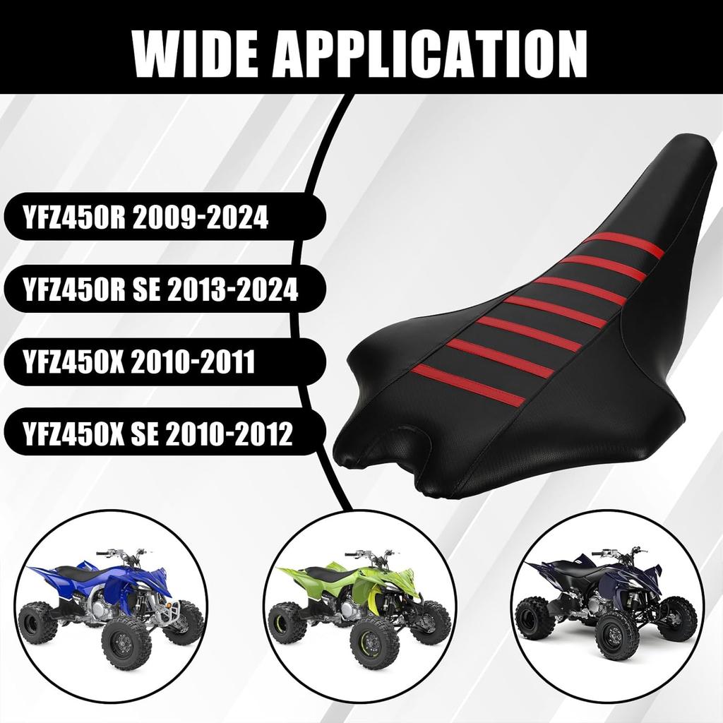 ATV Seat Cover Non-Slip Soft Waterproof for YFZ450R 2009-2024 YFZ450R SE 2013-2024 YFZ450X 2010-2011 YFZ450X SE 2010-2012, High Elastic Leather Black