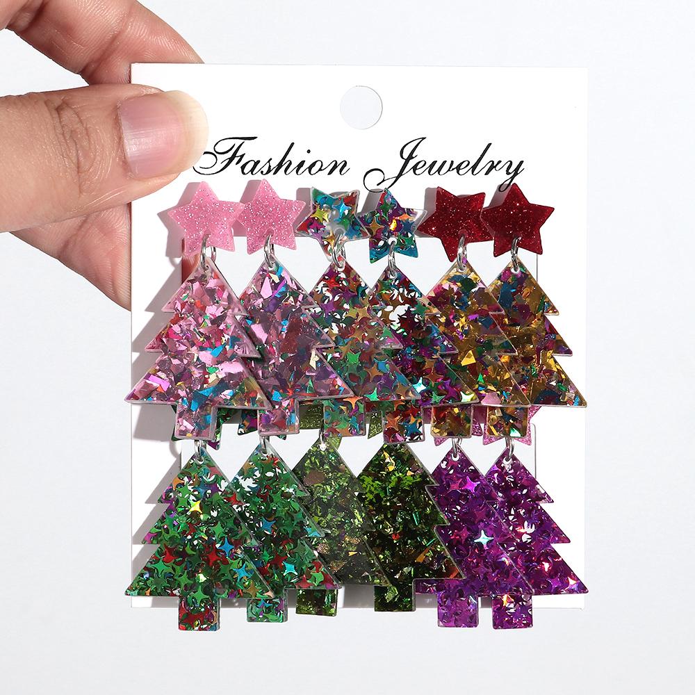 Colorful Sequin Acrylic Christmas Tree Drop Earring Set for Women Trendy Xmas Candy Bells Statement Earring Party Jewelry Gifts