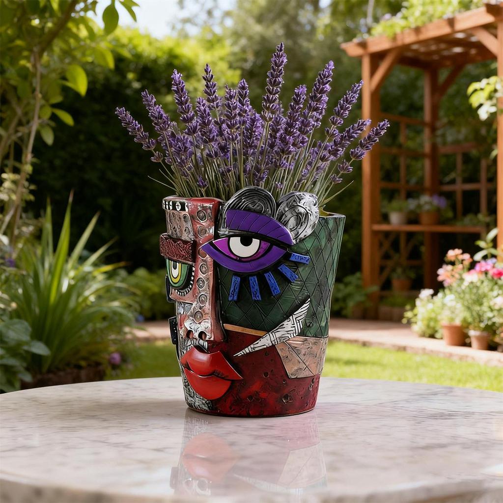 Mayan Abstract Colorful Resin Flower Pot for Garden & Living Room Décor, Green Plant Succulents & Bonsai Display