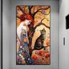 Abstract Woman and Cat Canvas Painting Wall Art Gustav Klimt Art Elegant Girl Poster Prints for Office Living Room Home Decor