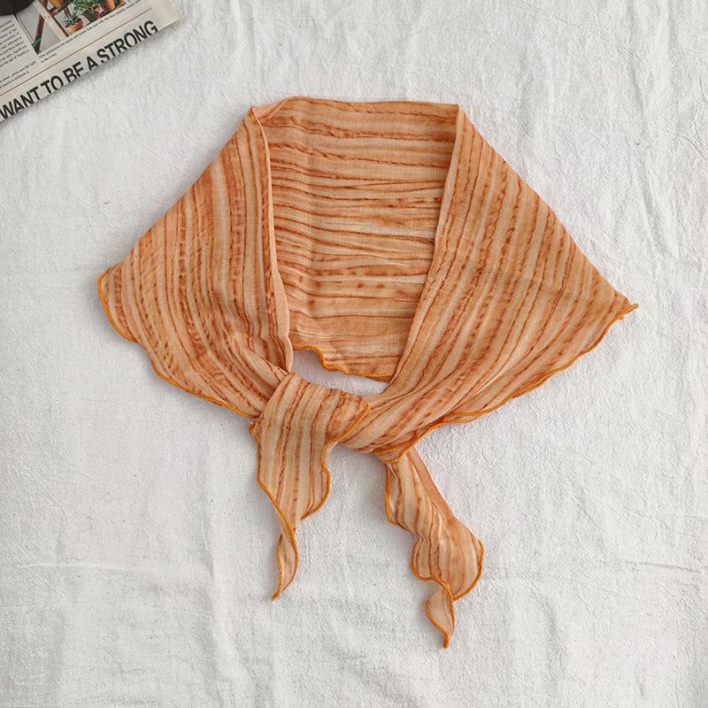 Baumwolle und Leinen Weicher Batikgestreifter Diamantförmiger Schal für Damen im Sommer, Dünner und farbenfroher Nackenschutzschal Stirnband