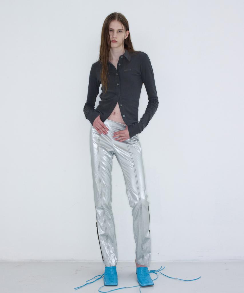 Sio Shining Faux Leather Pants Silver