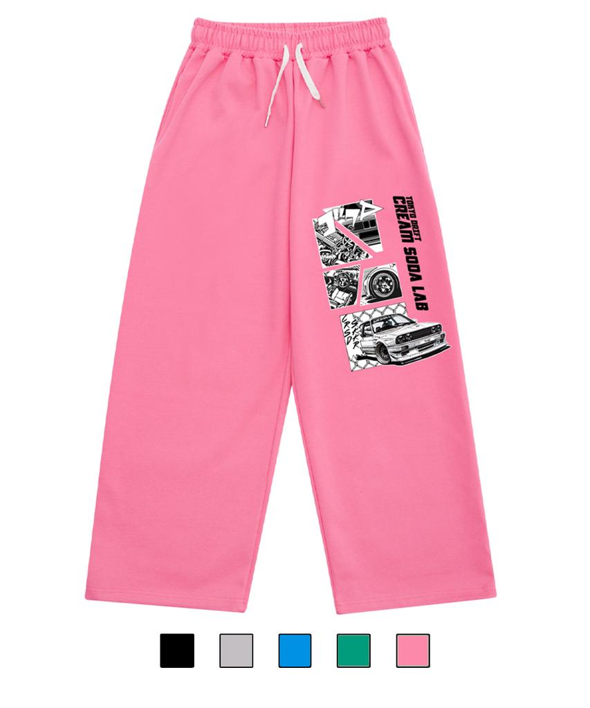 CREAM SODA LAB Tokyo Drift Wide Pants Pink Black