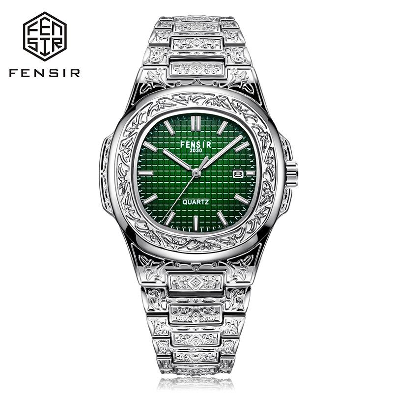 FENSIR Engraved Mesh Men's Retro Calendar Quartz Watch In European and American Style