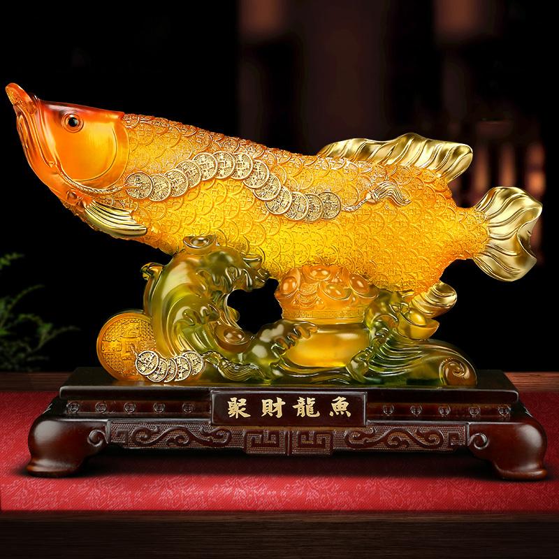 Arowana Decorative  Mascot Statue Resin Sculpture Luxury Home Room Office Wealth Gathering Statue  High Quality Gift